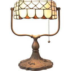 LumiLamp Tiffany Tafellamp  26x21x37 cm  Beige Bruin Metaal Glas Tiffany Bureaulamp