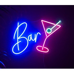 Groenovatie LED Neon Verlichting Bord "Bar", Incl. Adapter, 50x30cm, Blauw/Roze