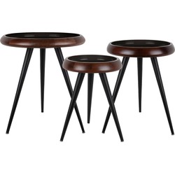 Bijzettafel Tripod - Zwart - 33x33x46cm - 41,5x41,5x54cm- 52x52x59cm