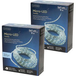Set van 2x stuks lichtslang/slangverlichting helder wit 9 meter met twinkel effect 567 lampjes - Lichtslangen