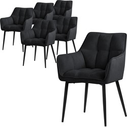 Set van 6 eetkamerstoelen in zwarte badstof met dik gestoffeerde zitting ML design