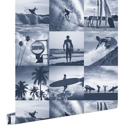 ESTAhome behang foto's van surfers donkerblauw - 0,53 x 10,05 m - 138954