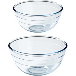 Set van 6x stuks glazen keuken schalen 1 en 2 liter - Saladeschalen