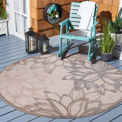 Tapijtenloods Binnen en Buiten Rond Vloerkleed Floral Outdoor Laagpolig Tapijt Creme- 120 CM ROND