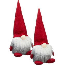 2x stuks pluche gnome/dwerg decoratie poppen/knuffels met rode muts 30 cm - Kerstman pop