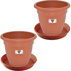 2x stuks bloempotten met onderschaal terra cotta rond diameter 35 cm - Plantenpotten