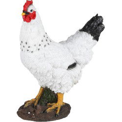 Sunnydays dieren/kippen beeldje - Polyresin - 28 x 36 cm - wit/zwart - Tuinbeelden