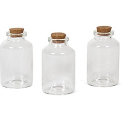 3x Kleine decoratieve glazen flesjes met kurken dop 30 ml - Decoratieve flessen