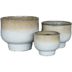 PTMD Sanish Cream Glazed Ceramic Pot On Foot Round SV3