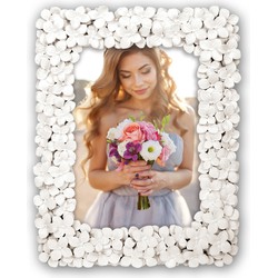 Kunststof fotolijst witte bloemen geschikt voor een foto van 13 x 18 cm - Fotolijsten