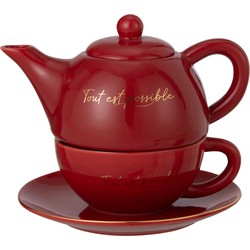 J-line - Tea For One Porselein Tout Est Possible Rood/goud - 19.2x12x15.5cm