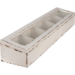 Clayre & Eef Houten kistje  60x13x10 cm Wit Hout Glas Opbergkistje