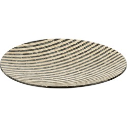 J-line - Plateau Rond Strepen Zeeschelpen/mdf Zwart/wit - 45x45x6cm