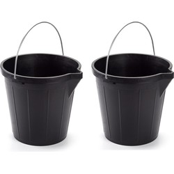 2x stuks emmer zwart 12 liter 31 x 31 cm schoonmaakartikelen - Emmers