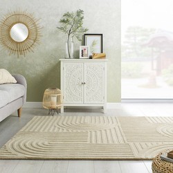 Zen vloerkleed - Japandi - Laagpolig - 100% Wol Modern - Naturel / Beige - 120 X 170 CM