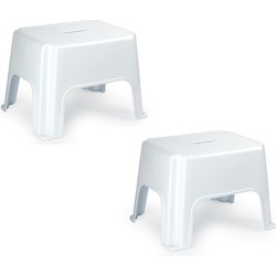 Plasticforte Keukenkrukje/opstapje - 3x stuks - 40 x 30 x 28 cm - wit - Huishoudkrukjes