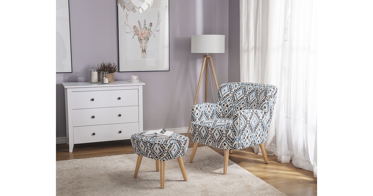 Fauteuil met hocker stof print TUMBA