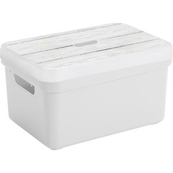 Sunware Opbergbox/mand - wit - 5 liter - met deksel hout kleur - Opbergbox