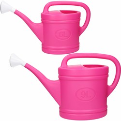 Tuin water gieters set 2x stuks van 6 en 9 liter inhoud roze - Gieters