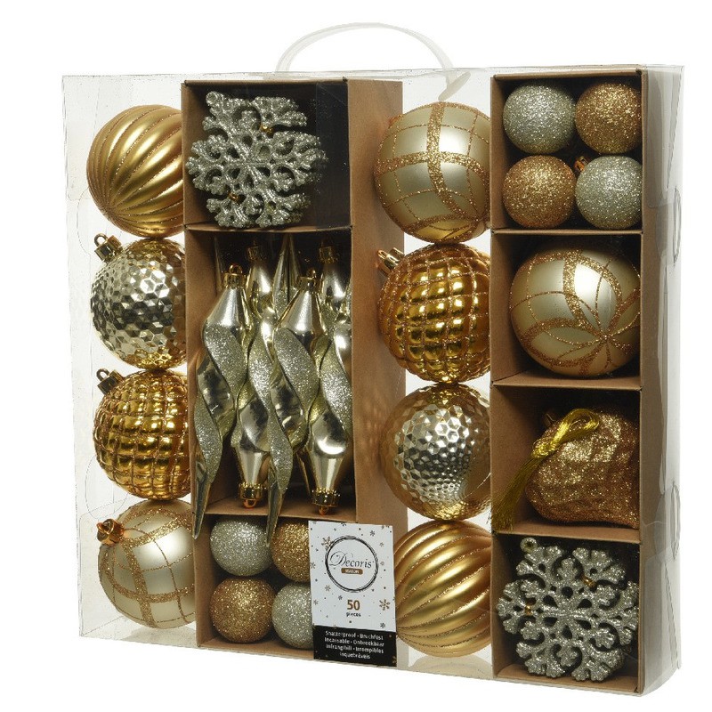 50x Kunststof mix goud 4-8-15 cm kerstboom versiering/decoratie - Kerstbal - Decoris - | HomeDeco.nl