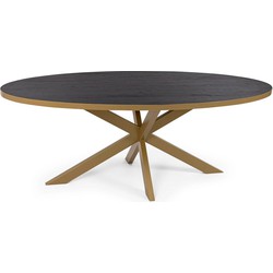 Stalux Ovale eettafel 'Mees' 240 x 110cm, kleur goud / zwart eiken