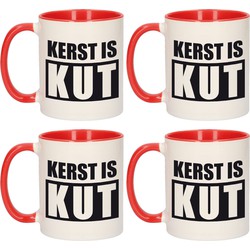 Set van 4x stuks kerst is kut cadeau mokken/bekers rood Kerstmis / kerstcadeau 300 ml - Bekers