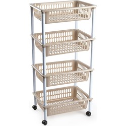 Opberger/organiser trolley/roltafel met 4 manden 85 cm taupe - Opberg trolley