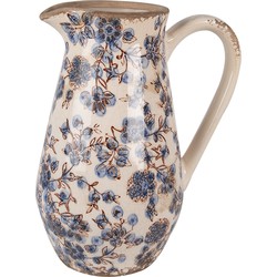 Clayre & Eef Decoratie Kan  20x14x25 cm Beige Blauw Keramiek Bloemen Schenkkan