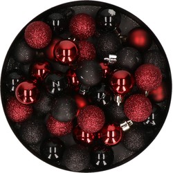 Set van 40x stuks kunststof kerstballen mix zwart en donkerrood 3 cm - Kerstbal
