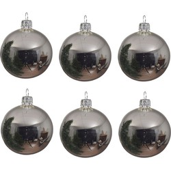 Decoris Kerstballen set - 6x stuks - zilver - glas - 6 cm - glans - kerstversiering - zilveren ophanglintje - Kerstbal