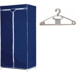 Mobiele opvouwbare kledingkast met blauwe hoes 160 cm incl 10 kledinghangers - Campingkledingkasten