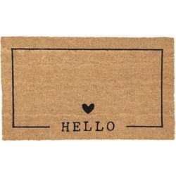 Clayre & Eef Deurmat  75x45 cm Bruin Zwart Kokosvezel Pvc Rechthoek Hart Hello Kokosmat