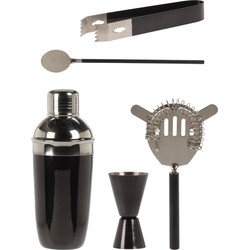 RVS barset / cocktailset / giftset met cocktailshaker 5-delig zwart - Cocktailshakers