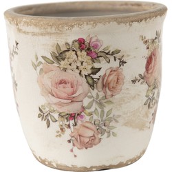 Clayre & Eef Bloempot  Ø 14x13 cm Roze Beige Keramiek Rond Bloemen Bloempot binnen