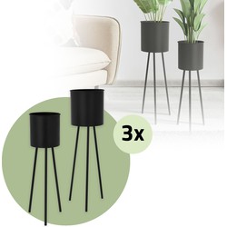 ML-Design bloemenstandaard set van 6, zwart, 22x22,5x66 cm/23x26x79 cm, gemaakt van staal, metalen frame plantenstandaard, bloempothouder 6-delig, bloempotstandaard, bloemkruk plantenpot decoratie