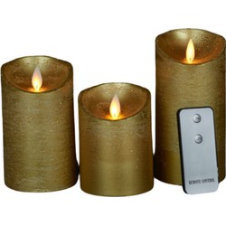 Batterijverlichting 3 kaarsen wax rustiek met bewegende vlam goud - Anna's Collection