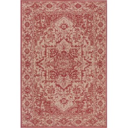 Safavieh Medallion Indoor/Outdoor Woven Area Rug, Beachhouse Collection, BHS139, in Red & Creme, 91 X 152 cm