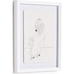 Kave Home - Mellea zwart-wit foto van vrouw met wijnglas 30 x 40 cm