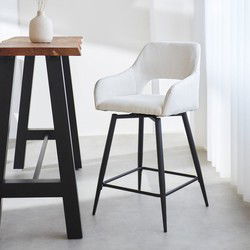 Draaibare Barkruk Crème Stof Skye - Zithoogte 67 cm - Met Armleuningen