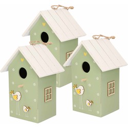 3x stuks nestkast/vogelhuisje hout groen met wit dak 15 x 12 x 22 cm - Vogelhuisjes