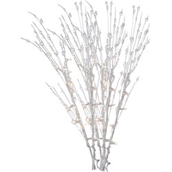 3x stuks glitter tak wit 76 cm decoratie kunstbloemen/kunsttakken met warm witte LED lichtjes - Kunstbloemen