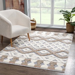 Solace Hoogpolig Grijs / Beige vloerkleed - Geruit - 160 X 230 CM