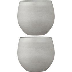 Mica Decorations Bloempot - 2x - creme wit - keramiek - 23 x 20 cm - Plantenpotten