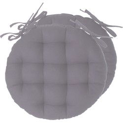 Atmosphera Stoelkussens rond - 2x - grijs - katoen - 38 x 6.5 cm - wicker zitkussen - tuinstoelkussens