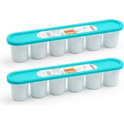PlasticForte Grote ijsblokjes/ijsklontjes vormen - 2x - met deksel - kobalt blauw - 30 x 6 x 6 cm - IJsblokjesvormen