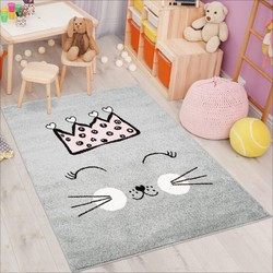 Playful Pals Kids Kinderkamer Grijs vloerkleed - Queen - 80 X 150 CM