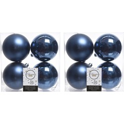 32x Kunststof kerstballen glanzend/mat donkerblauw 10 cm kerstboom versiering/decoratie - Kerstbal