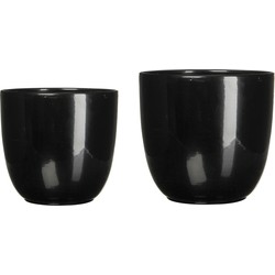 Plantenpot/bloempot zwart glans keramiek - set 4x - D19 en D14 cm - Plantenpotten