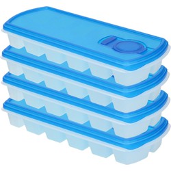 Voordeelset van 4x stuks iJsblokjes/ijsklontjes maken bakjes met afsluit deksel blauw 26 cm - IJsblokjesvormen