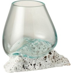  J-Line Vaas Op Voet Lava Gerecycleerd Glass Natuurlijk Wit - Medium